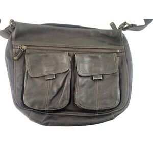 FOSSIL Vintage Black Leather Handbag Purse Hobo Brass Hardware Z38947 Roomy